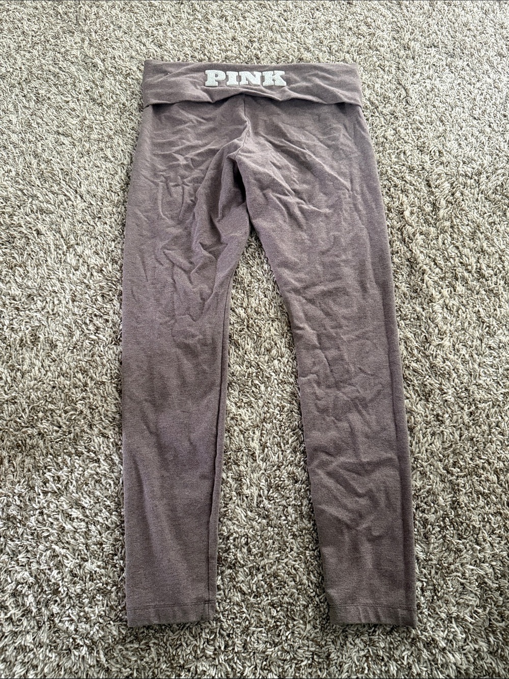 PINK Victoria's Secret Fold-Over Waist Leggings in Taupe Brown